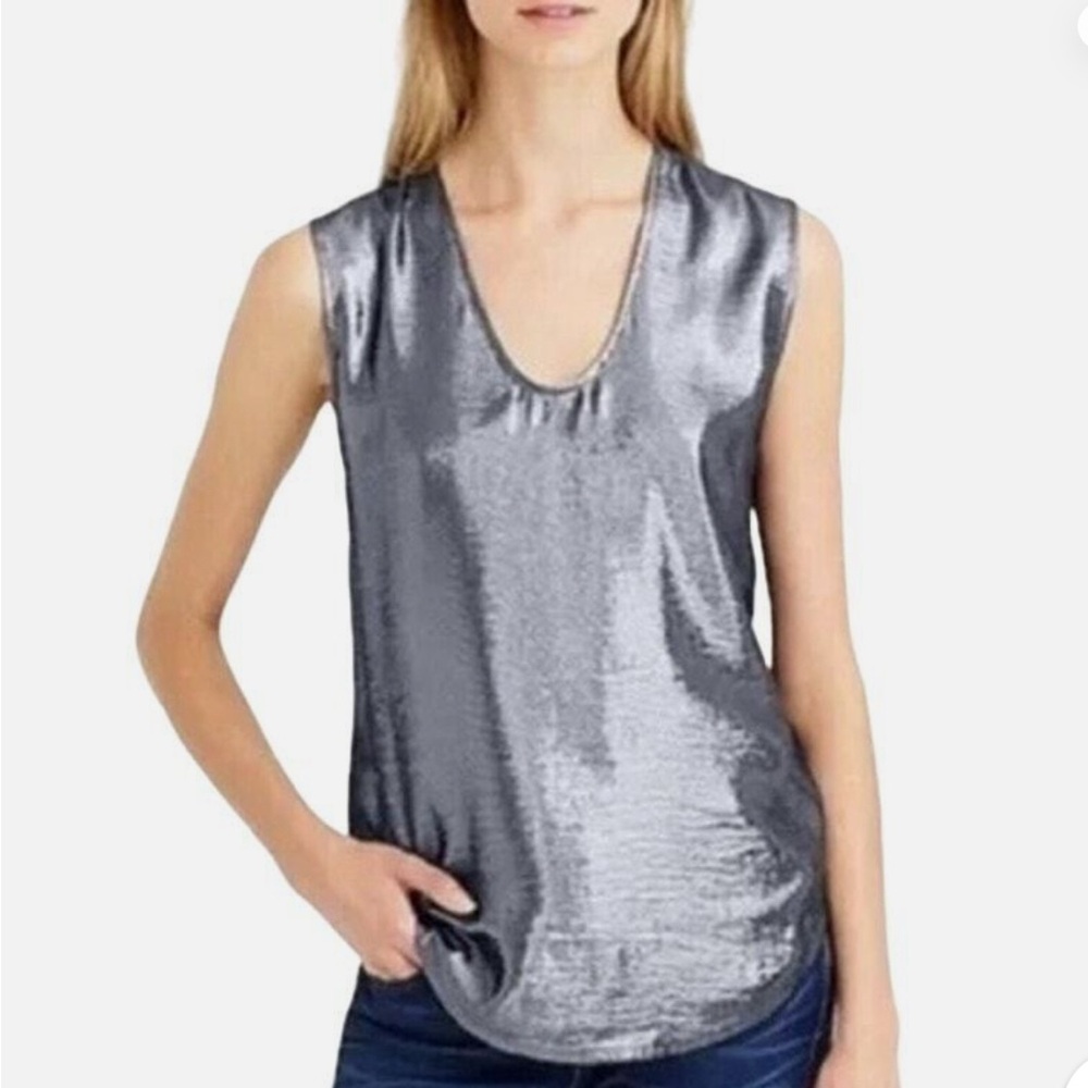 J. CREW Women’s Navy Blue Metallic Silver Front Tank Top  Size: Small